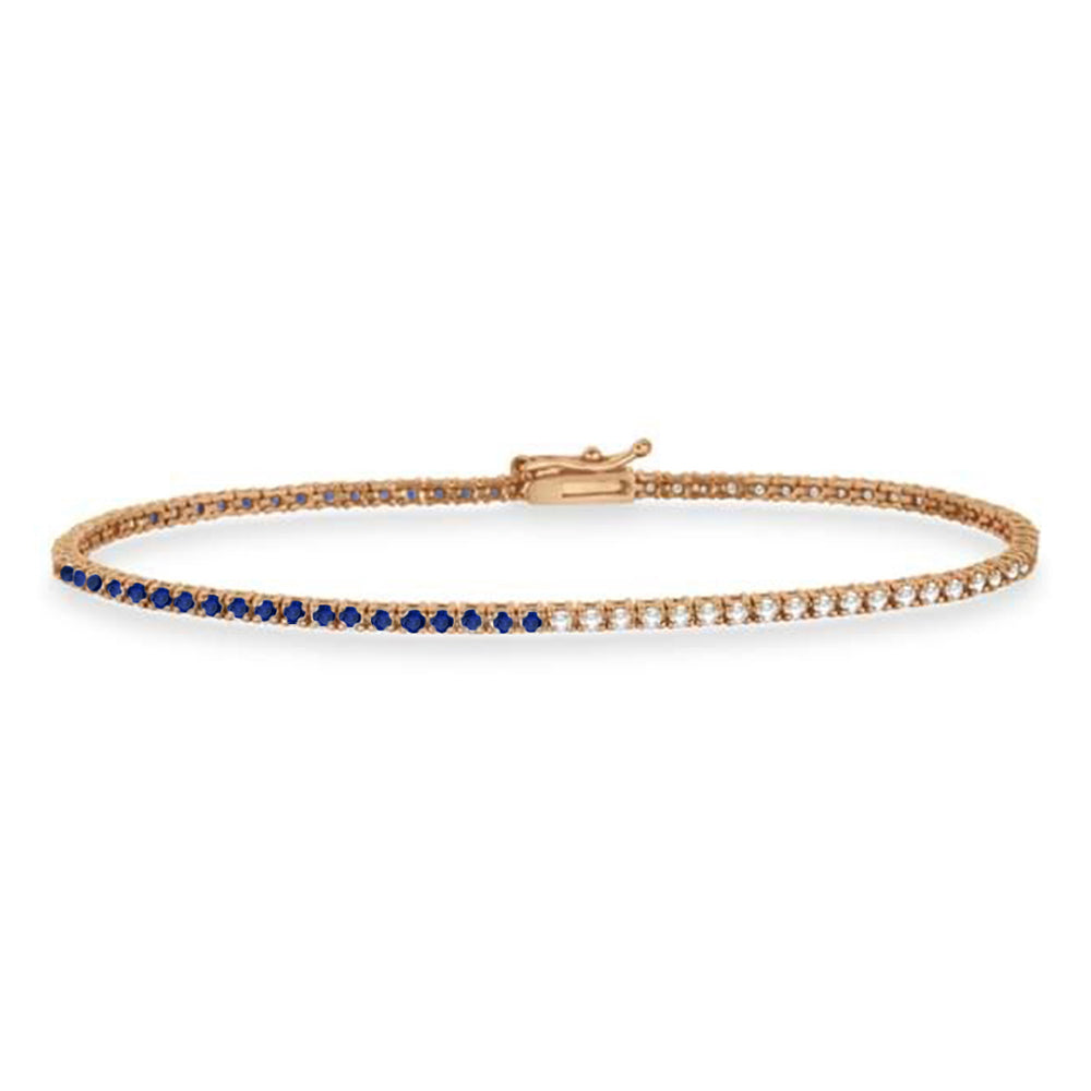 Diamond & Blue Sapphire Eternity Tennis Bracelet 14K Rose Gold (0.97ct)