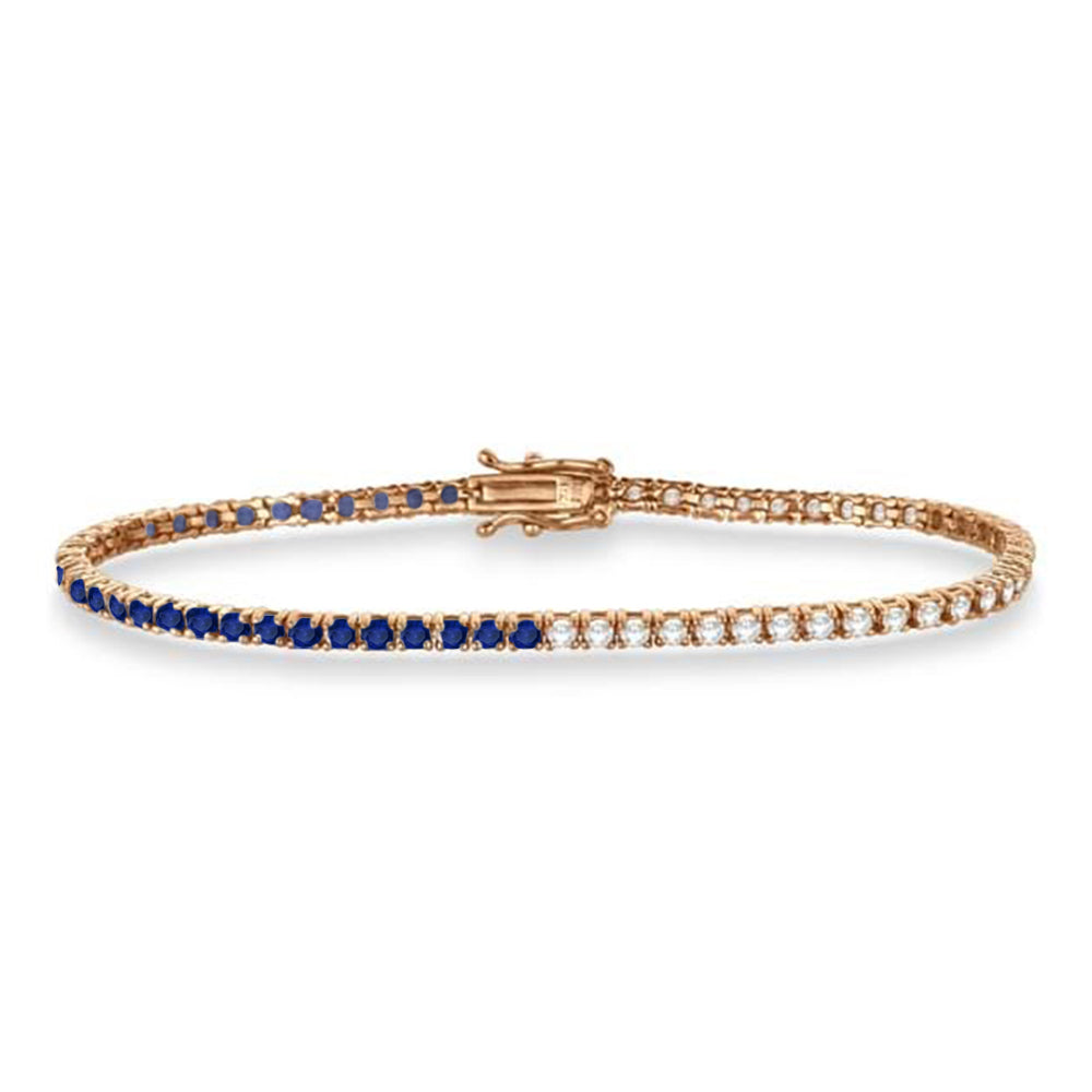 Lab Grown Diamond & Blue Sapphire Eternity Tennis Bracelet 14K Rose Gold (3.20ct)