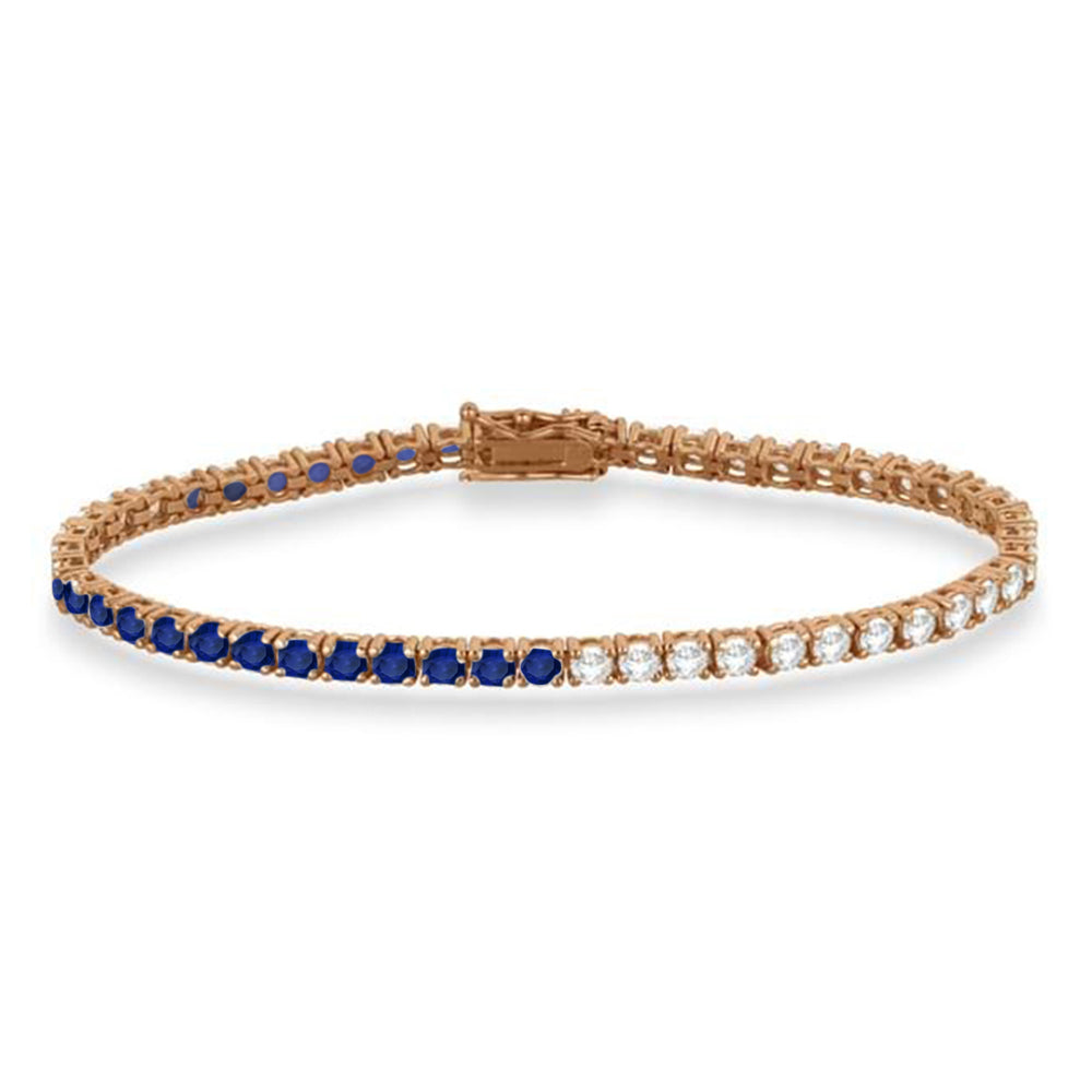 Lab Grown Diamond & Blue Sapphire Eternity Tennis Bracelet 14K Rose Gold (7.90ct)