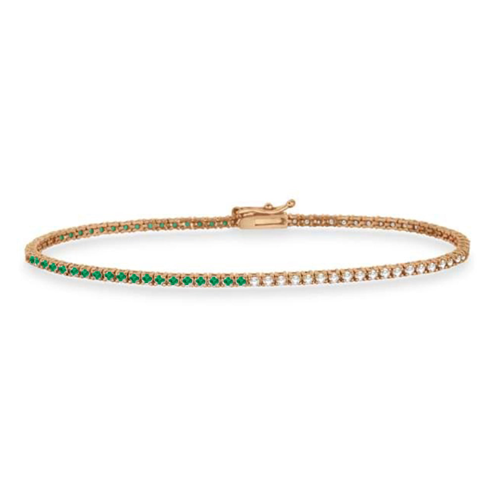Diamond & Emerald Eternity Tennis Bracelet 14K Rose Gold (1.87ct)