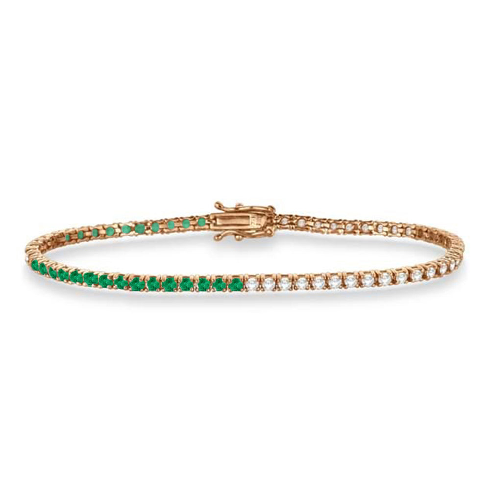 Lab  Diamond & Emerald Eternity Tennis Bracelet 14K Rose Gold (3.66ct)