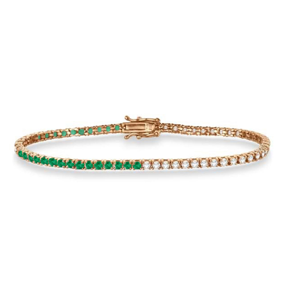 Diamond & Emerald Eternity Tennis Bracelet 14K Rose Gold (3.66ct)