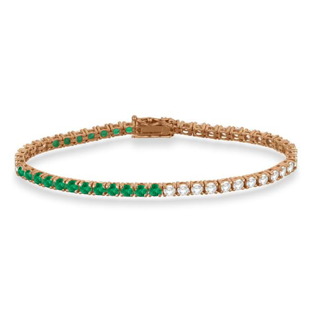 Lab Grown Diamond & Emerald Eternity Tennis Bracelet 14K Rose Gold (5.17ct)
