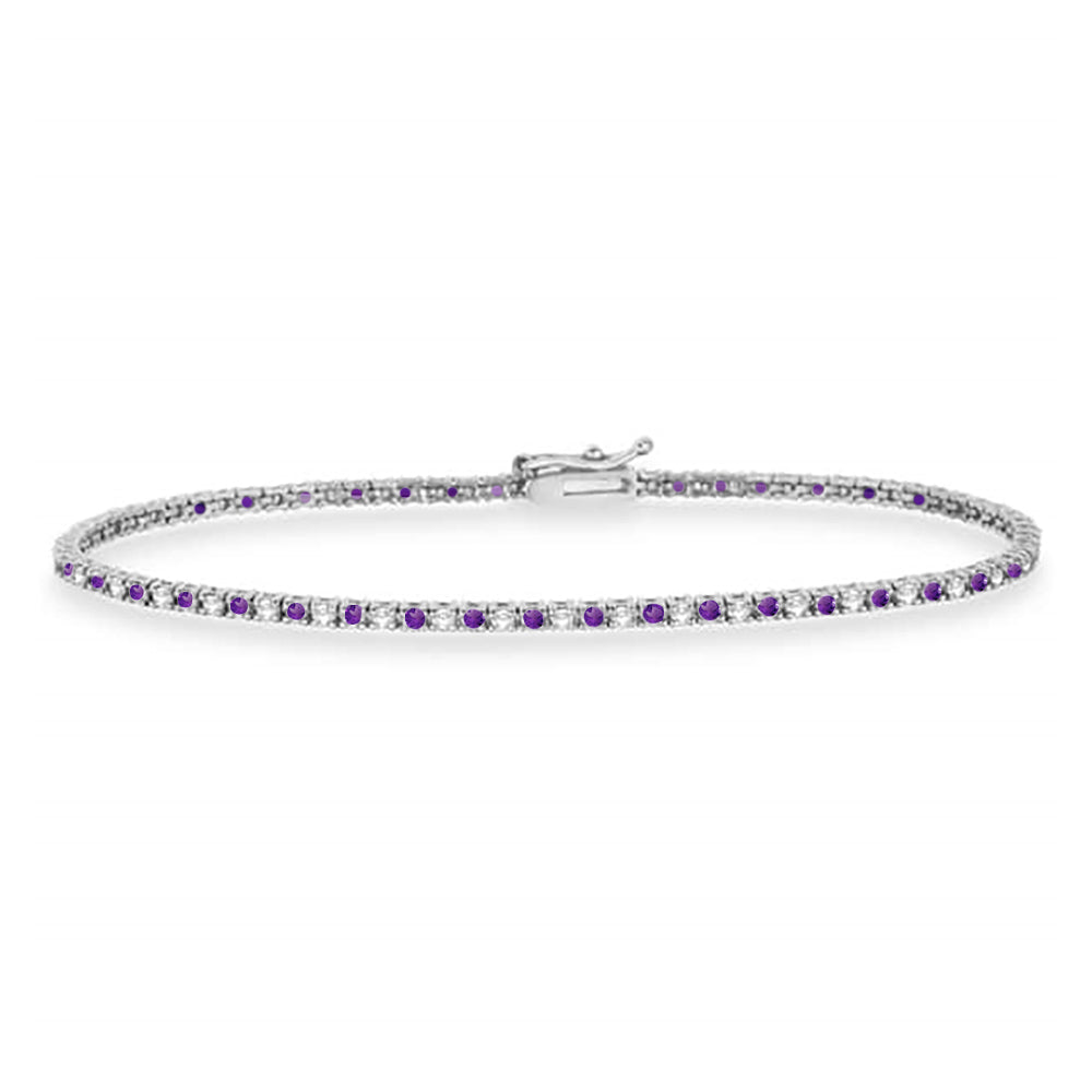 Alternating Diamond & Amethyst Eternity Bracelet 14K White Gold (1.87ct)