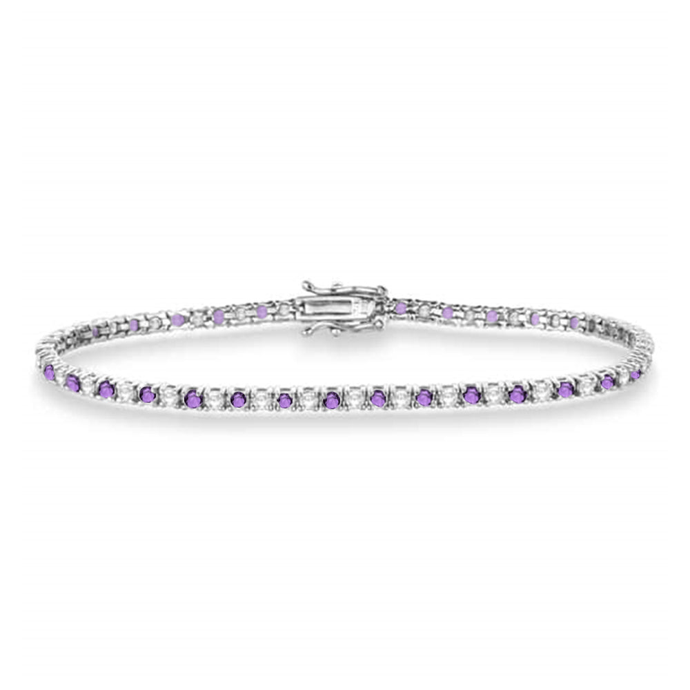 Alternating Diamond & Amethyst Eternity Bracelet 14K White Gold (3.73ct)