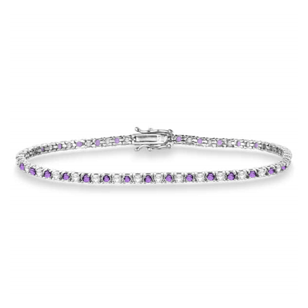 Alternating Diamond & Amethyst Eternity Bracelet 14K White Gold (3.14ct)