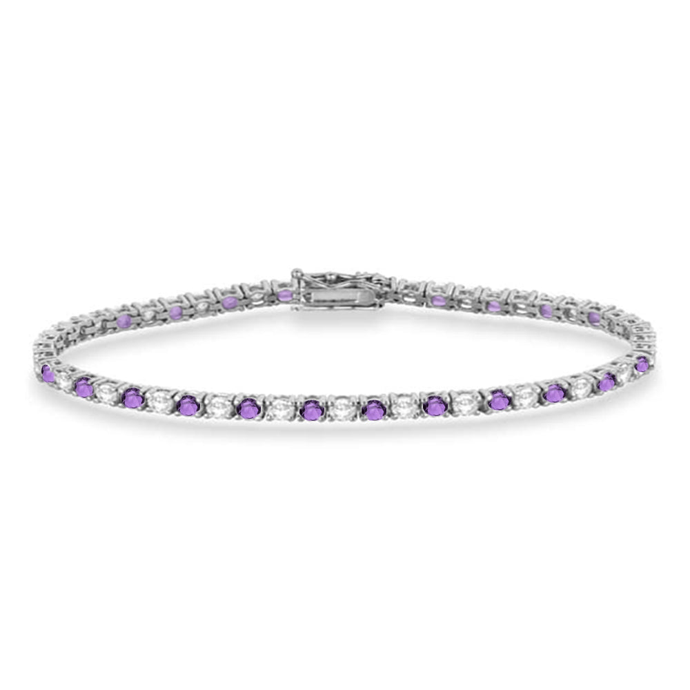 Alternating Diamond & Amethyst Eternity Bracelet 14K White Gold (4.43ct)