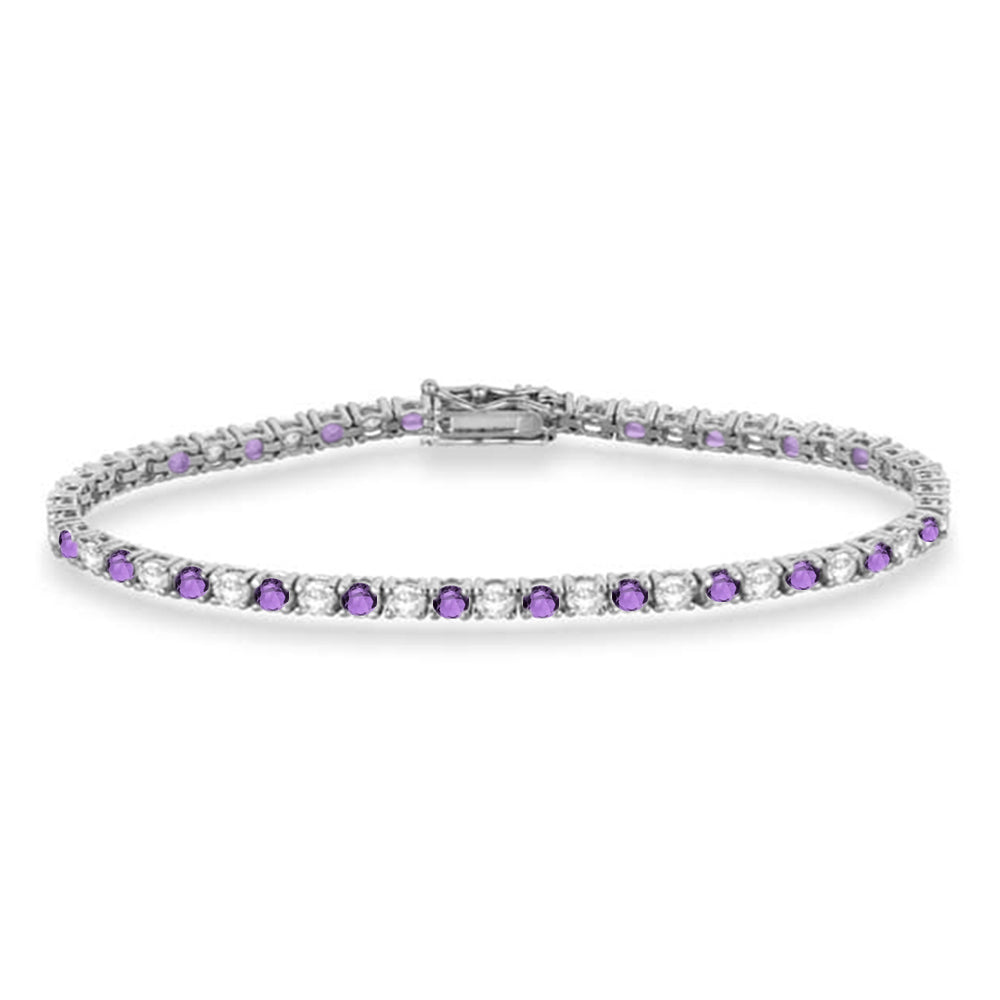 Alternating Diamond & Amethyst Eternity Bracelet 14K White Gold (5.36ct)