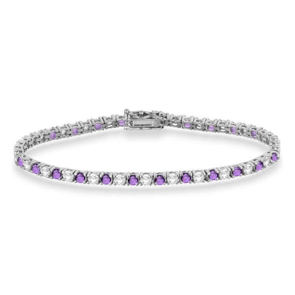 Alternating Diamond & Amethyst Eternity Bracelet 14K White Gold (8.37ct)
