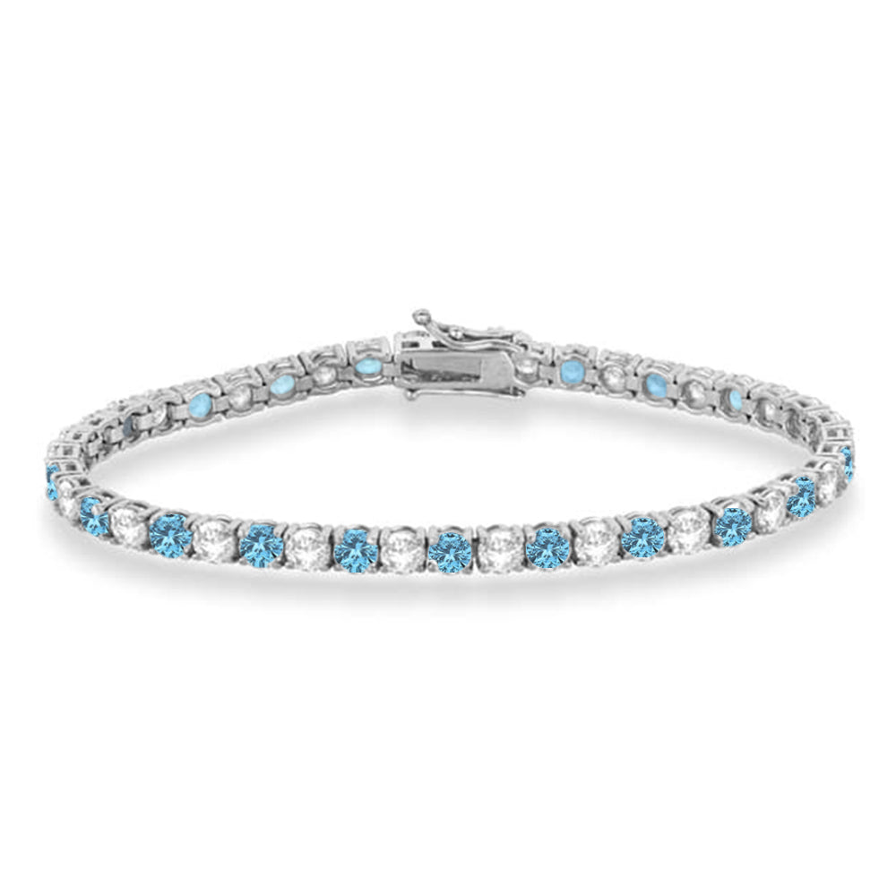 Alternating Diamond & Aquamarine Eternity Tennis Bracelet 14K White Gold (11.87ct)