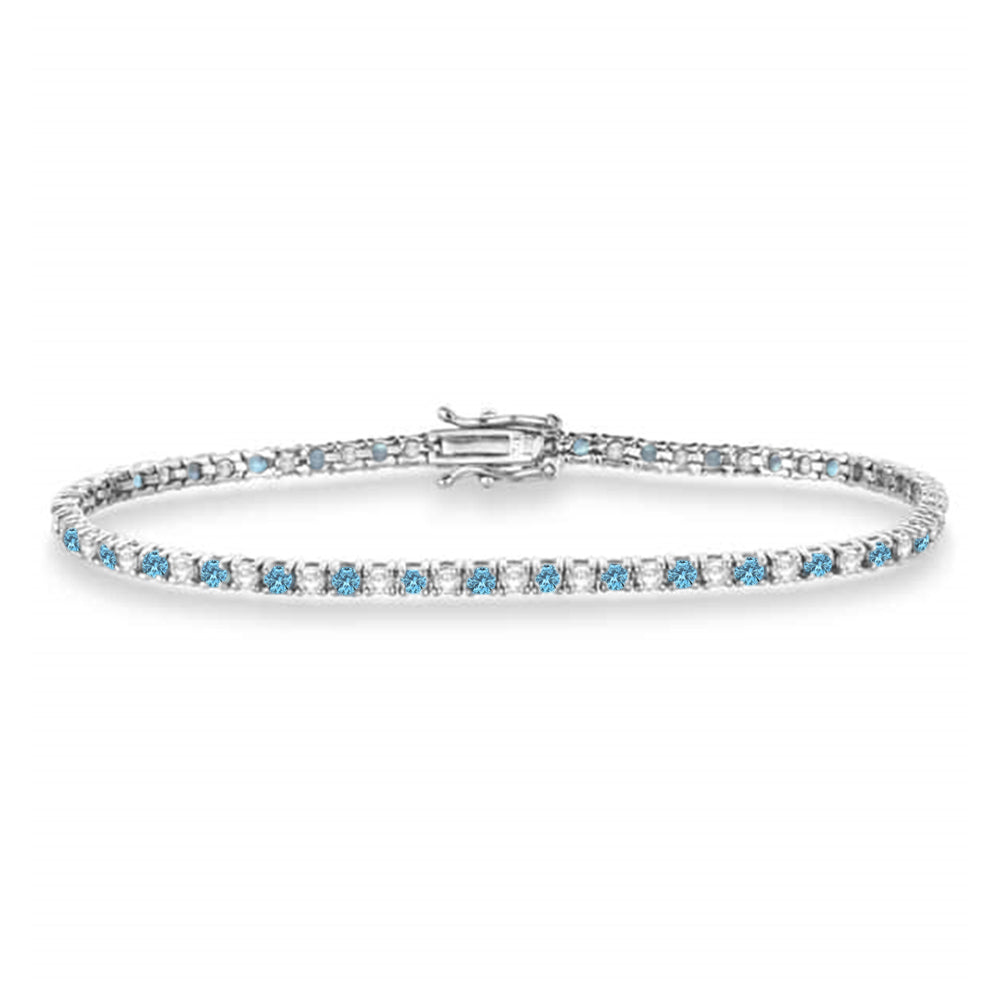 Alternating Diamond & Aquamarine Eternity Tennis Bracelet 14K White Gold (3.73ct)