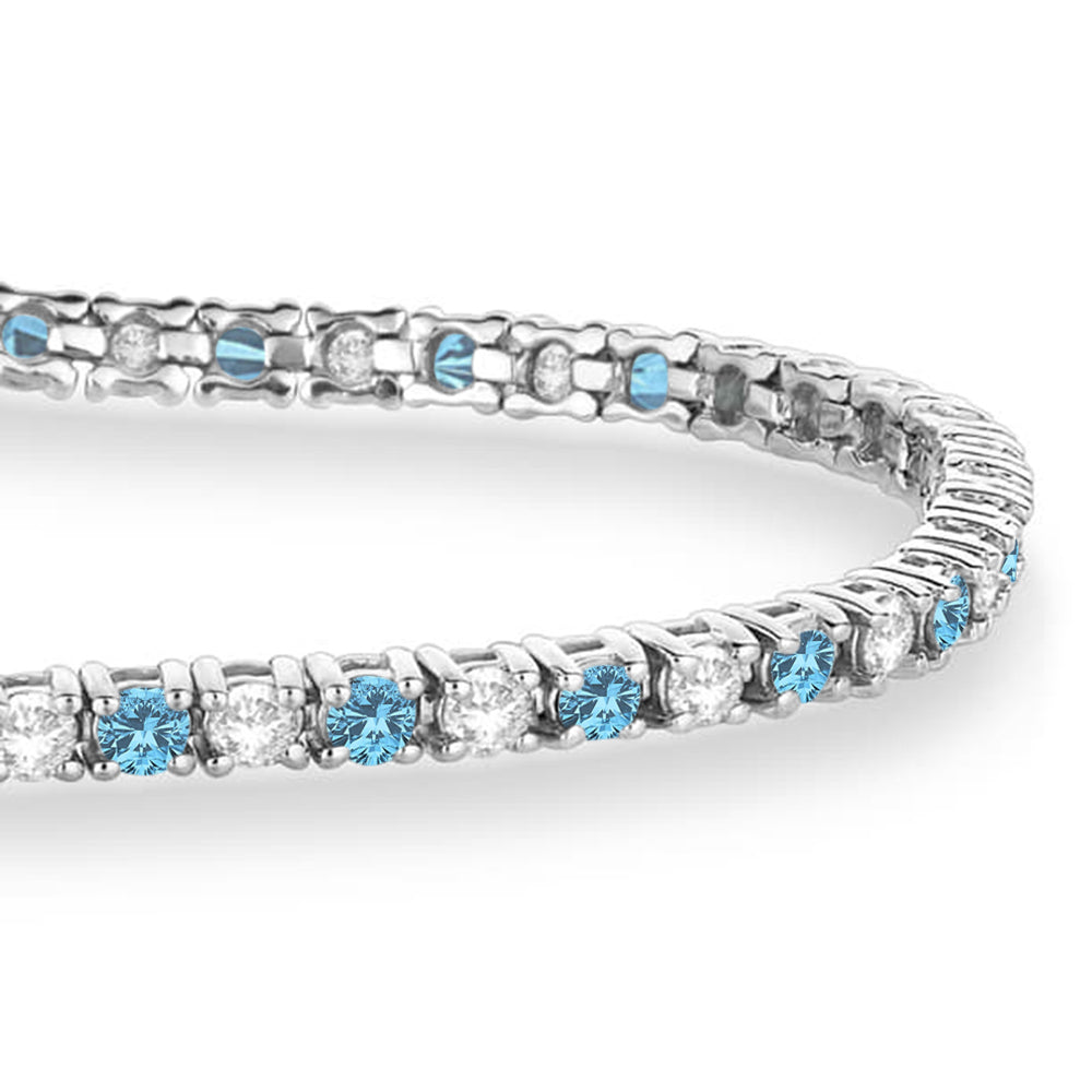 Alternating Diamond & Aquamarine Eternity Tennis Bracelet 14K White Gold (3.73ct)