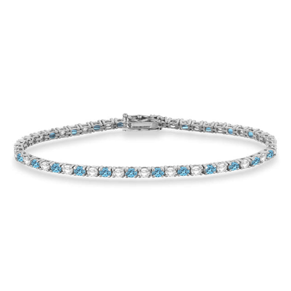 Alternating Diamond & Aquamarine Eternity Tennis Bracelet 14K White Gold (4.43ct)