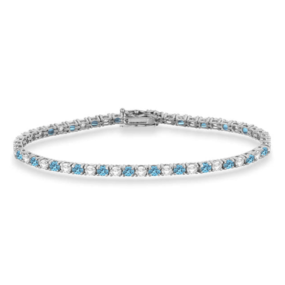 Alternating Diamond & Aquamarine Eternity Tennis Bracelet 14K White Gold (5.36ct)