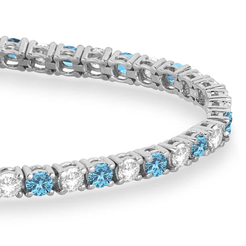 Alternating Diamond & Aquamarine Eternity Tennis Bracelet 14K White Gold (5.36ct)