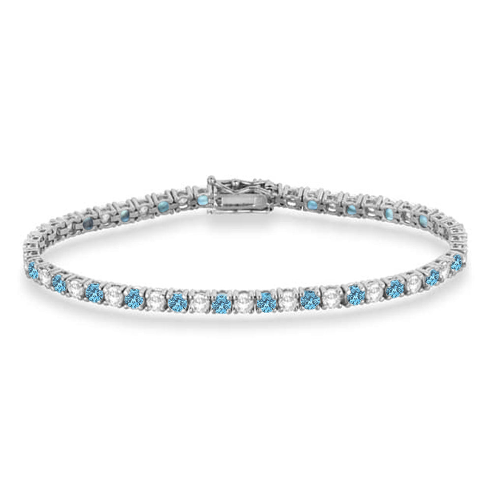 Alternating Diamond & Aquamarine Eternity Tennis Bracelet 14K White Gold (8.37ct)