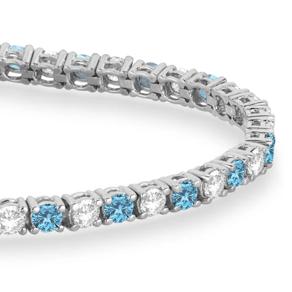 Alternating Diamond & Aquamarine Eternity Tennis Bracelet 14K White Gold (8.37ct)