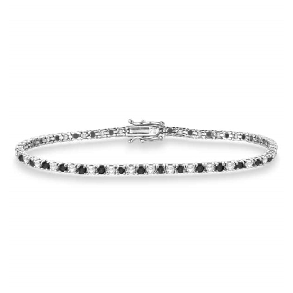 Alternating Diamond & Black Diamond Eternity Bracelet 14K White Gold (3.51ct)