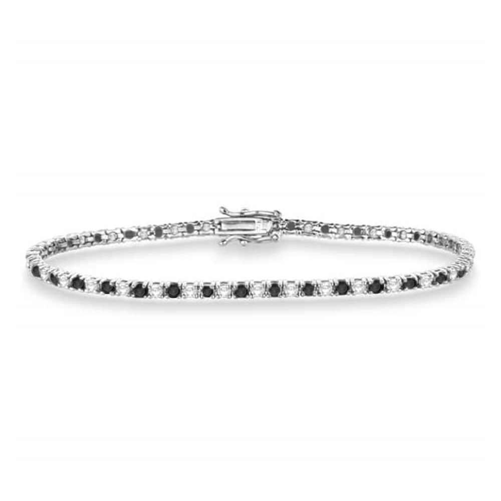 Alternating Diamond & Black Diamond Eternity Bracelet 14K White Gold (3.00ct)