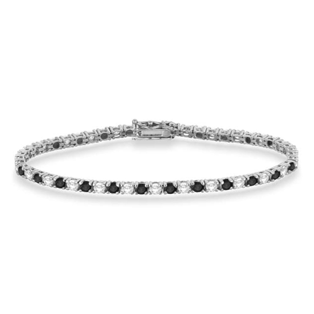 Alternating Diamond & Black Diamond Eternity Bracelet 14K White Gold (5.51ct)