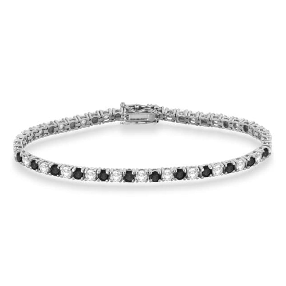 Alternating Diamond & Black Diamond Eternity Bracelet 14K White Gold (8.37ct)