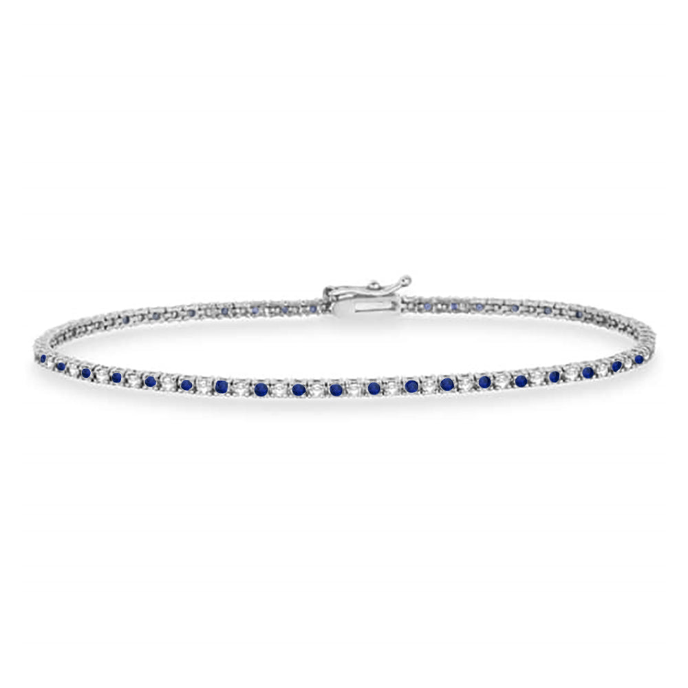 Alternating Diamond & Blue Sapphire Eternity Bracelet 14K White Gold (0.97ct)
