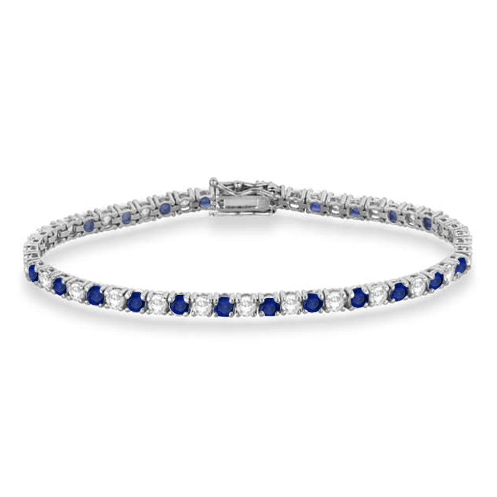 Alternating Diamond & Blue Sapphire Eternity Bracelet 14K White Gold (8.37ct)
