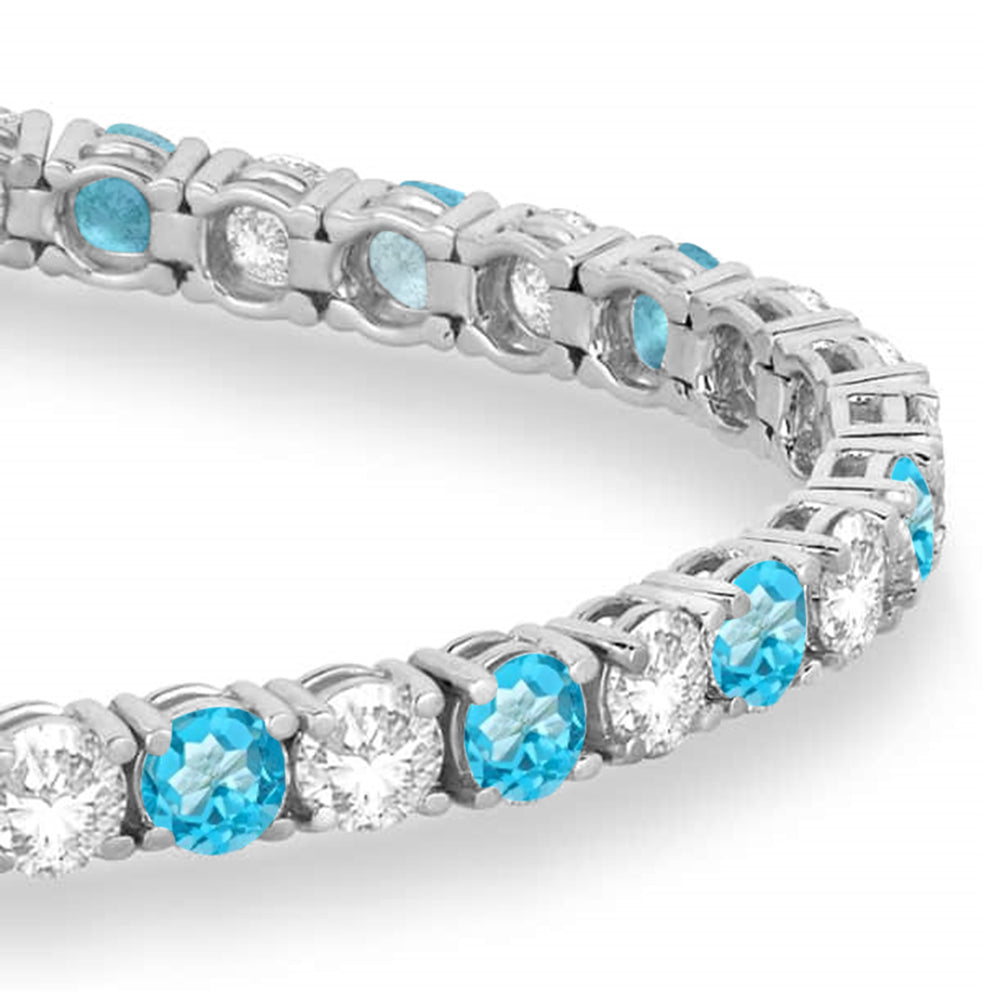Alternating Diamond & Blue Topaz Eternity Tennis Bracelet 14K White Gold (12.09ct)