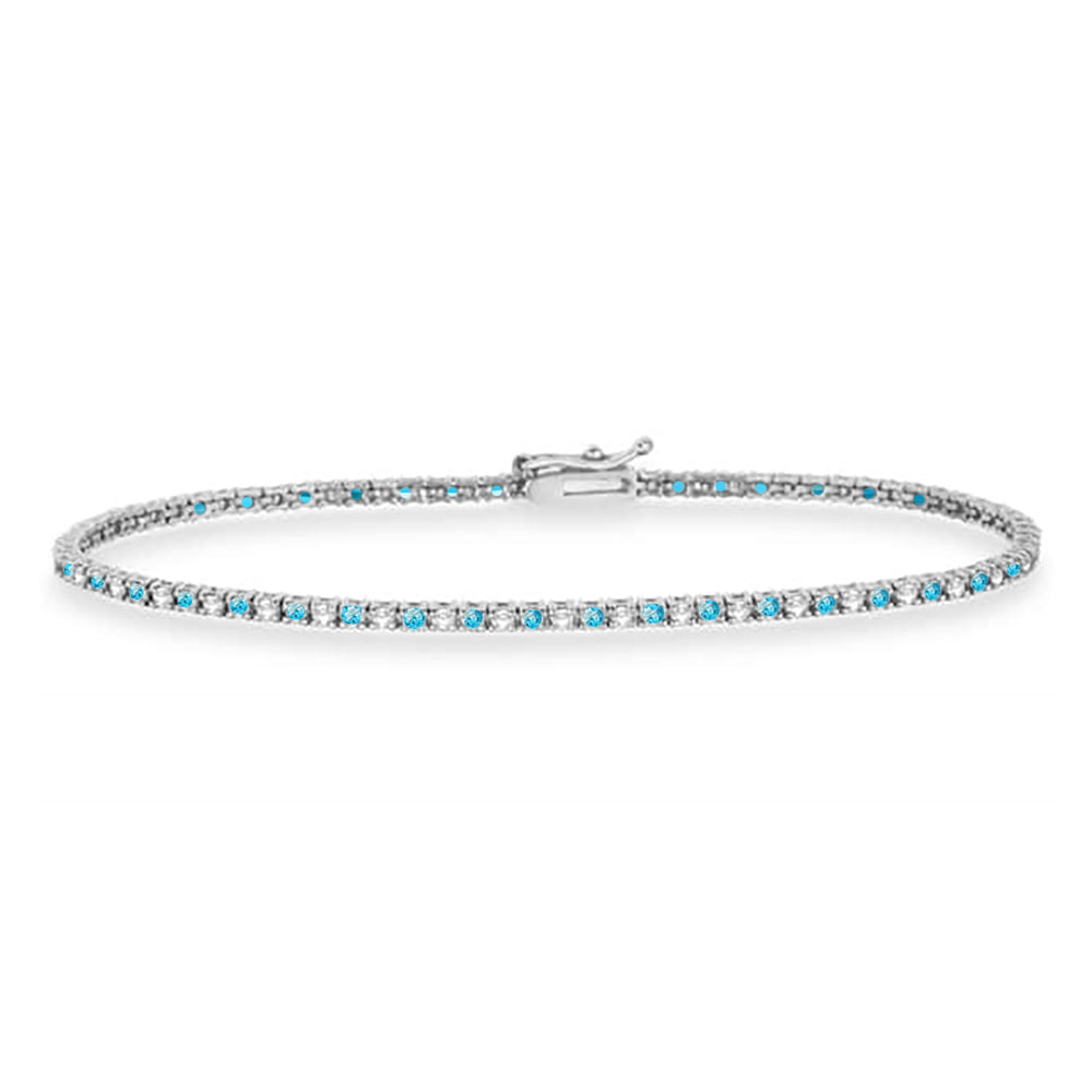 Alternating Diamond & Blue Topaz Eternity Tennis Bracelet 14K White Gold (2.28ct)