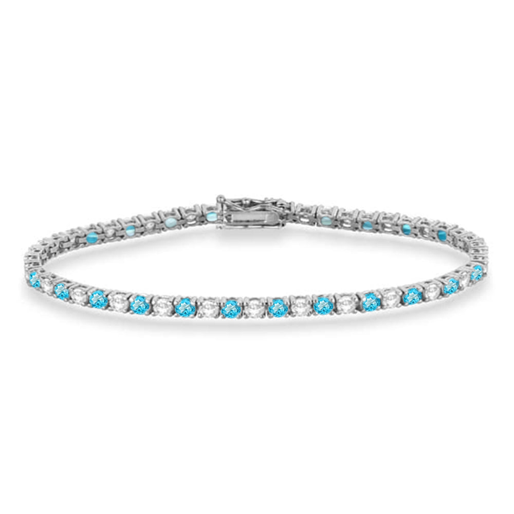 Alternating Diamond & Blue Topaz Eternity Tennis Bracelet 14K White Gold (5.33ct)