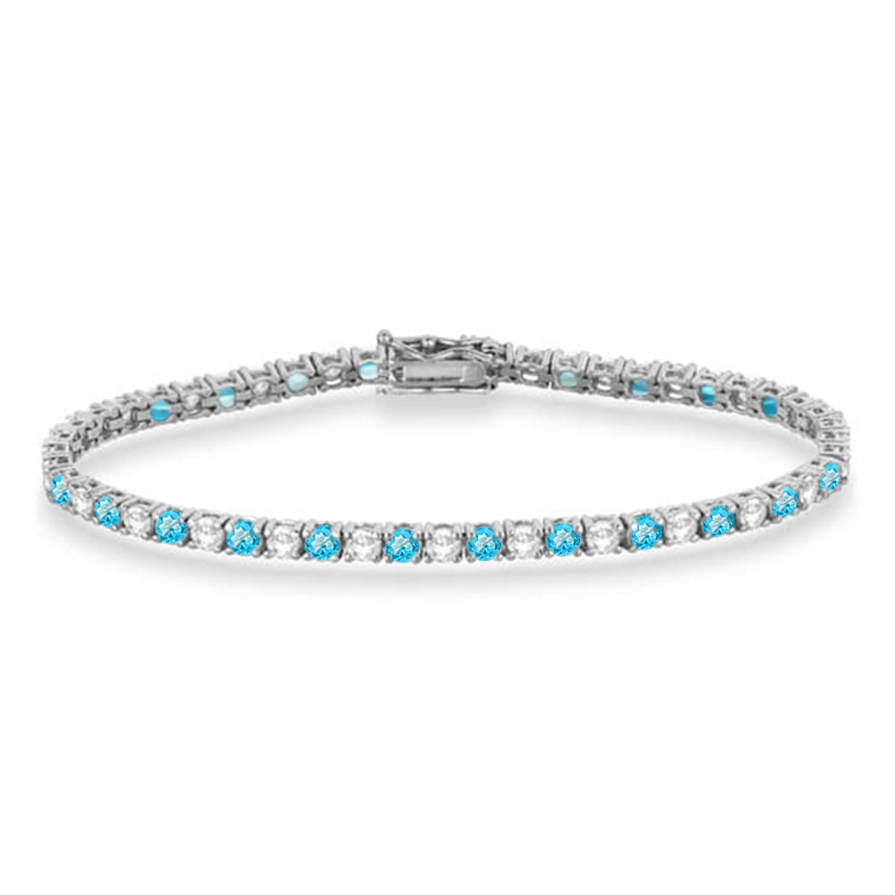 Alternating Diamond & Blue Topaz Eternity Tennis Bracelet 14K White Gold (6.39ct)
