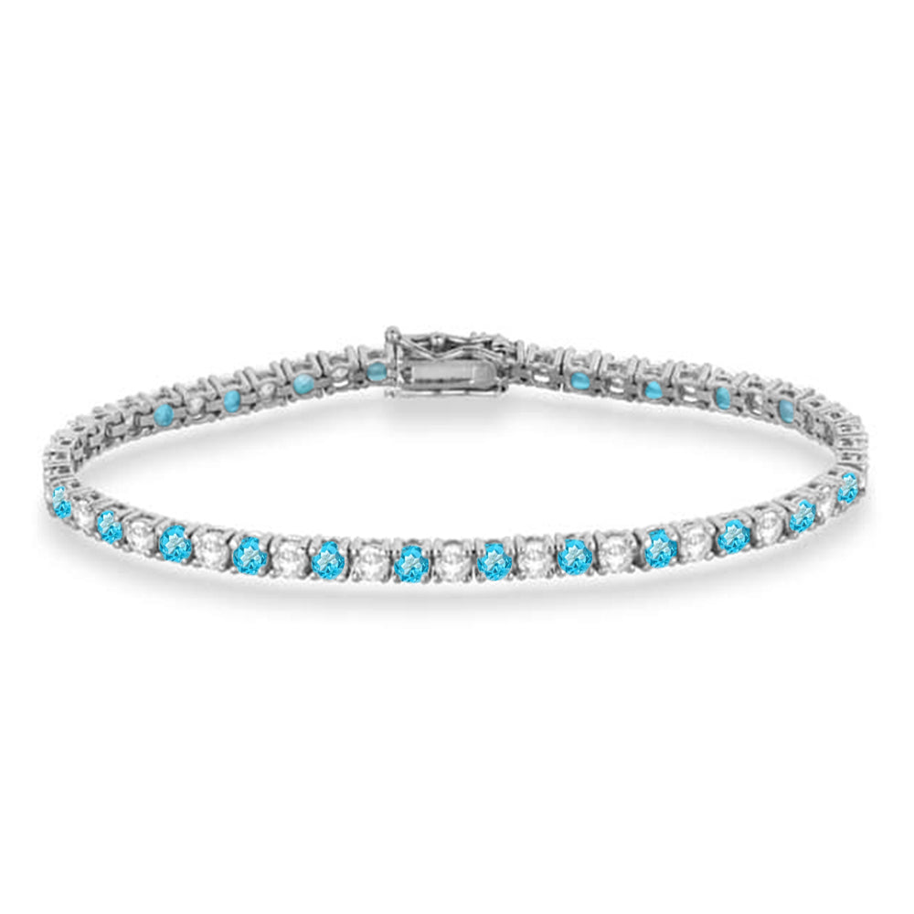 Alternating Diamond & Blue Topaz Eternity Tennis Bracelet 14K White Gold (8.60ct)