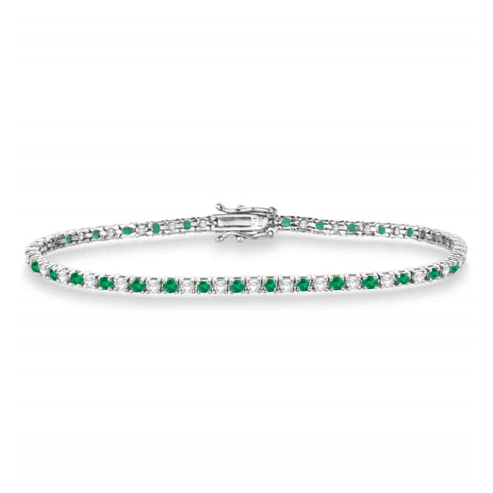 Alternating Diamond & Emerald Eternity Tennis Bracelet 14K White Gold (2.90ct)