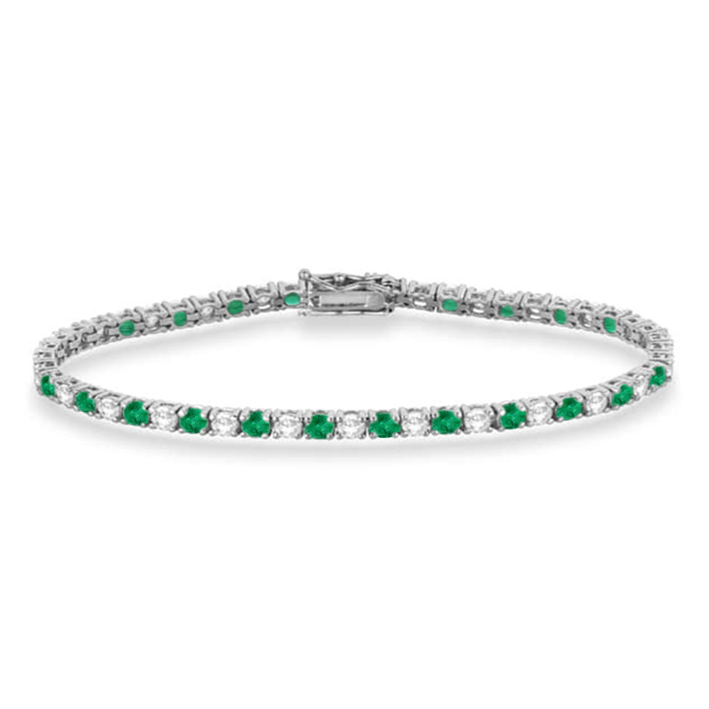 Alternating Diamond & Emerald Eternity Tennis Bracelet 14K White Gold (4.73ct)