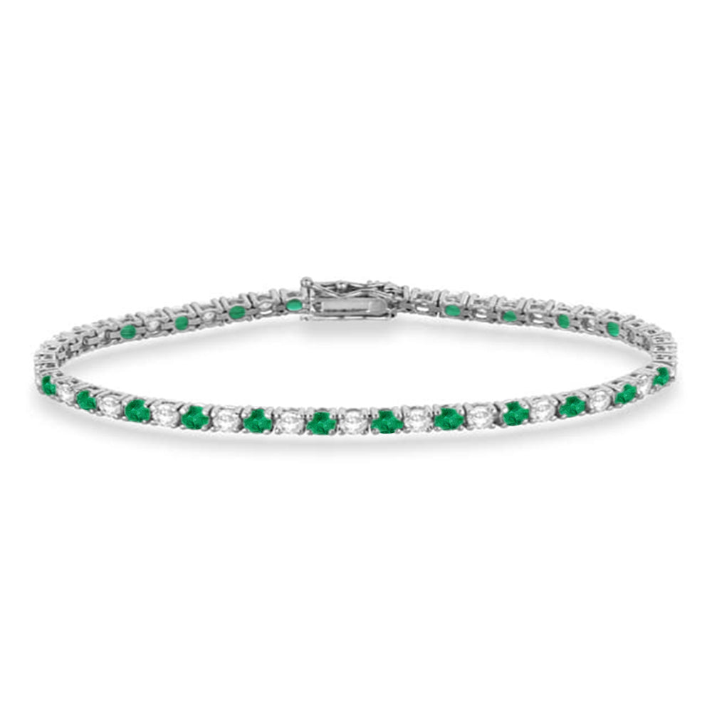 Alternating Diamond & Emerald Eternity Tennis Bracelet 14K White Gold (4.06ct)