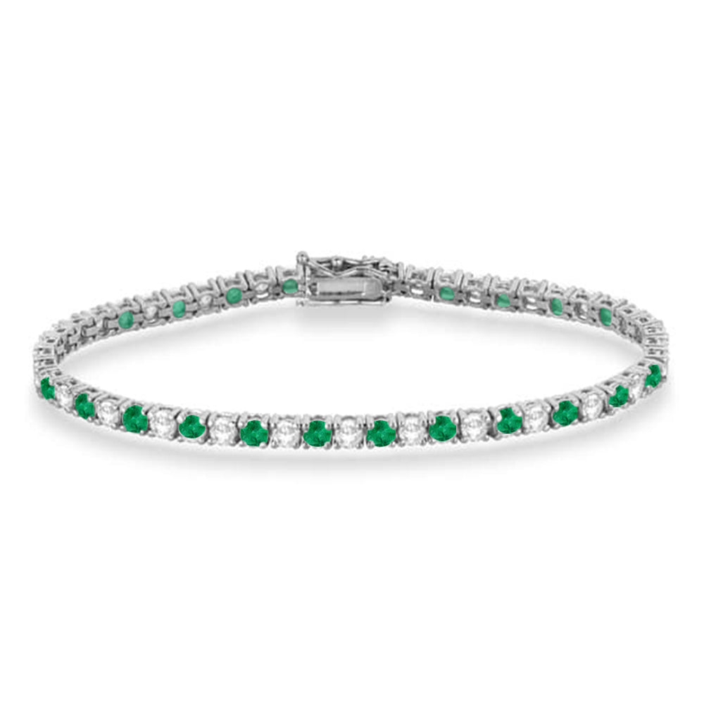Alternating Diamond & Emerald Eternity Tennis Bracelet 14K White Gold (8.37ct)