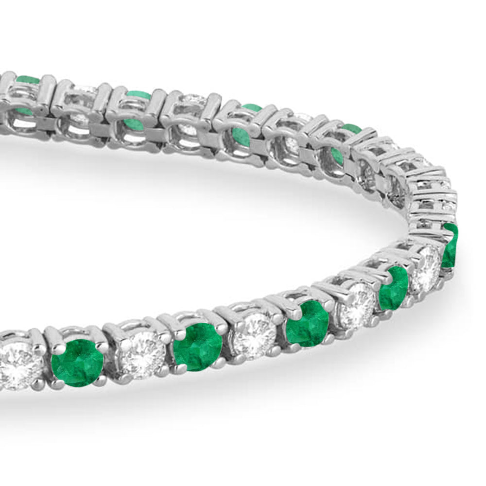 Alternating Diamond & Emerald Eternity Tennis Bracelet 14K White Gold (8.37ct)