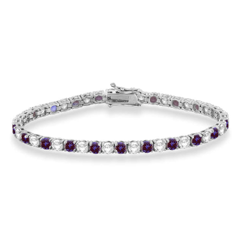 Alternating Diamond & Lab Alexandrite Eternity Tennis Bracelet 14K White Gold (11.43ct)