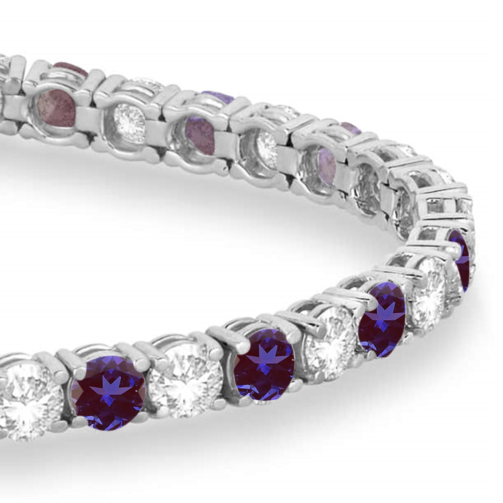 Alternating Diamond & Lab Alexandrite Eternity Tennis Bracelet 14K White Gold (11.43ct)