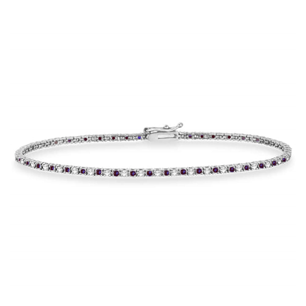 Alternating Diamond & Lab Alexandrite Eternity Tennis Bracelet 14K White Gold (2.29ct)