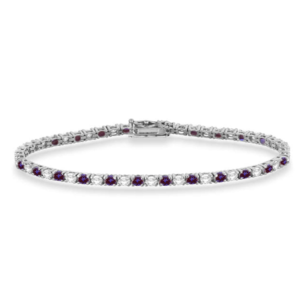 Alternating Diamond & Lab Alexandrite Eternity Tennis Bracelet 14K White Gold (4.42ct)