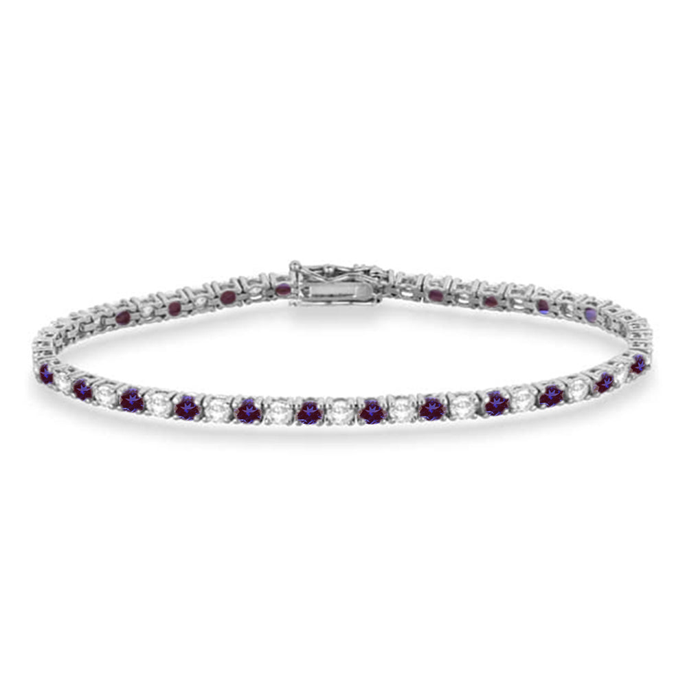 Alternating Diamond & Lab Alexandrite Eternity Tennis Bracelet 14K White Gold (5.15ct)