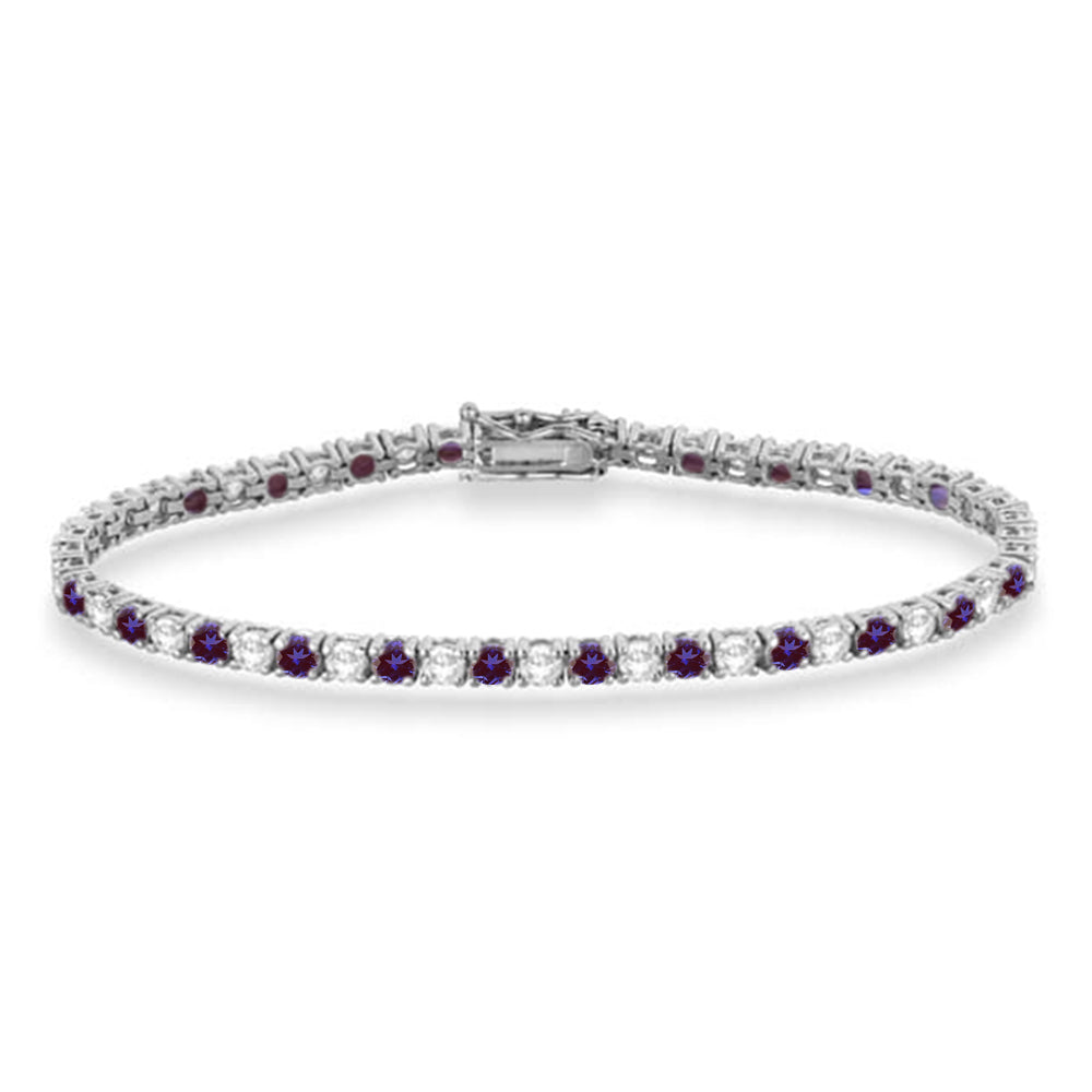 Alternating Diamond & Lab Alexandrite Eternity Tennis Bracelet 14K White Gold (6.14ct)