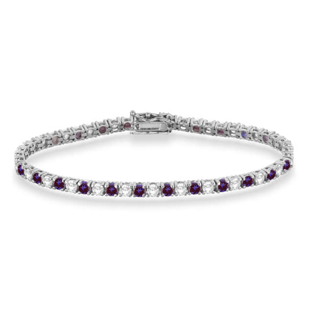Alternating Diamond & Lab Alexandrite Eternity Tennis Bracelet 14K White Gold (8.37ct)
