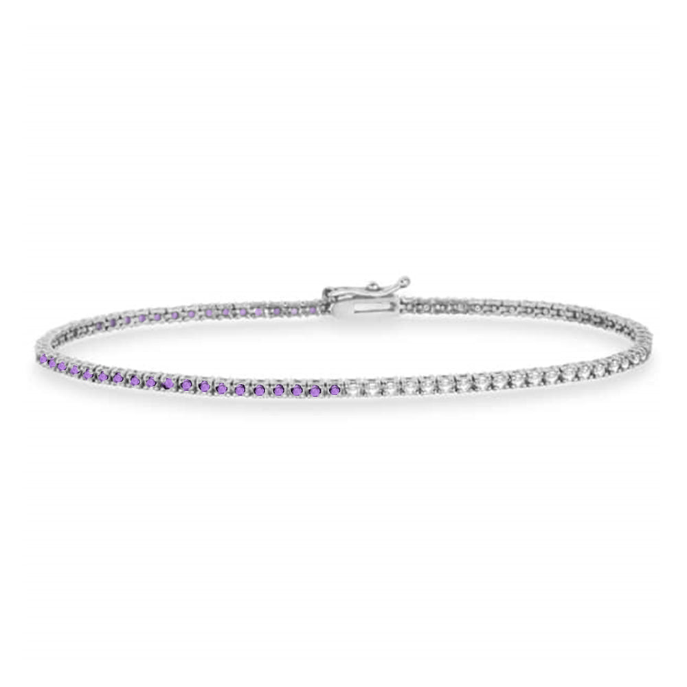 Diamond & Amethyst Eternity Tennis Bracelet 14K White Gold (0.97ct)