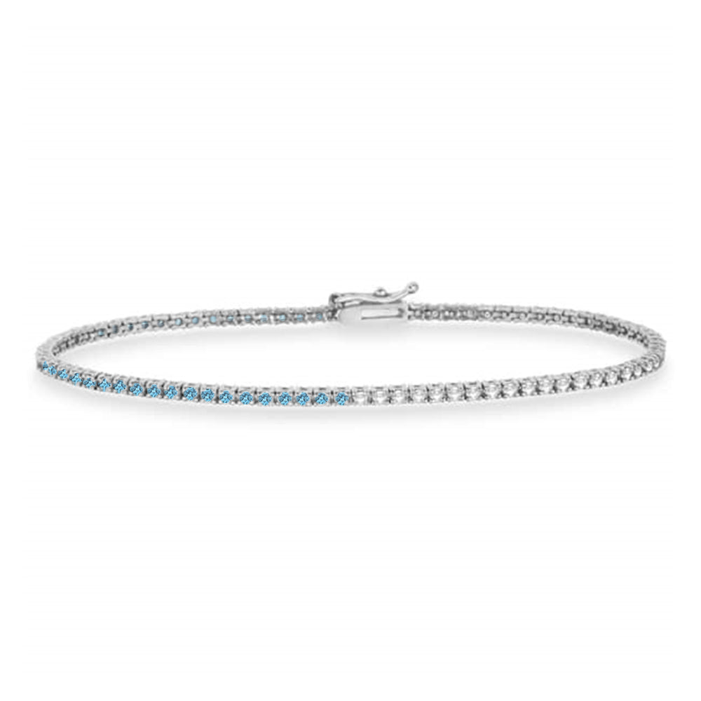 Diamond &  Aquamarine Eternity Tennis Bracelet 14K White Gold (0.87ct)