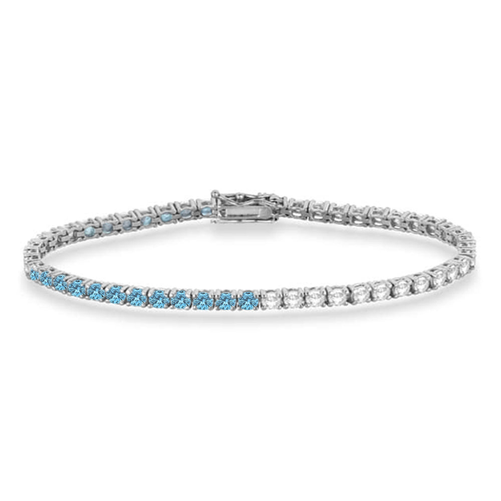 Diamond &  Aquamarine Eternity Tennis Bracelet 14K White Gold (5.49ct)
