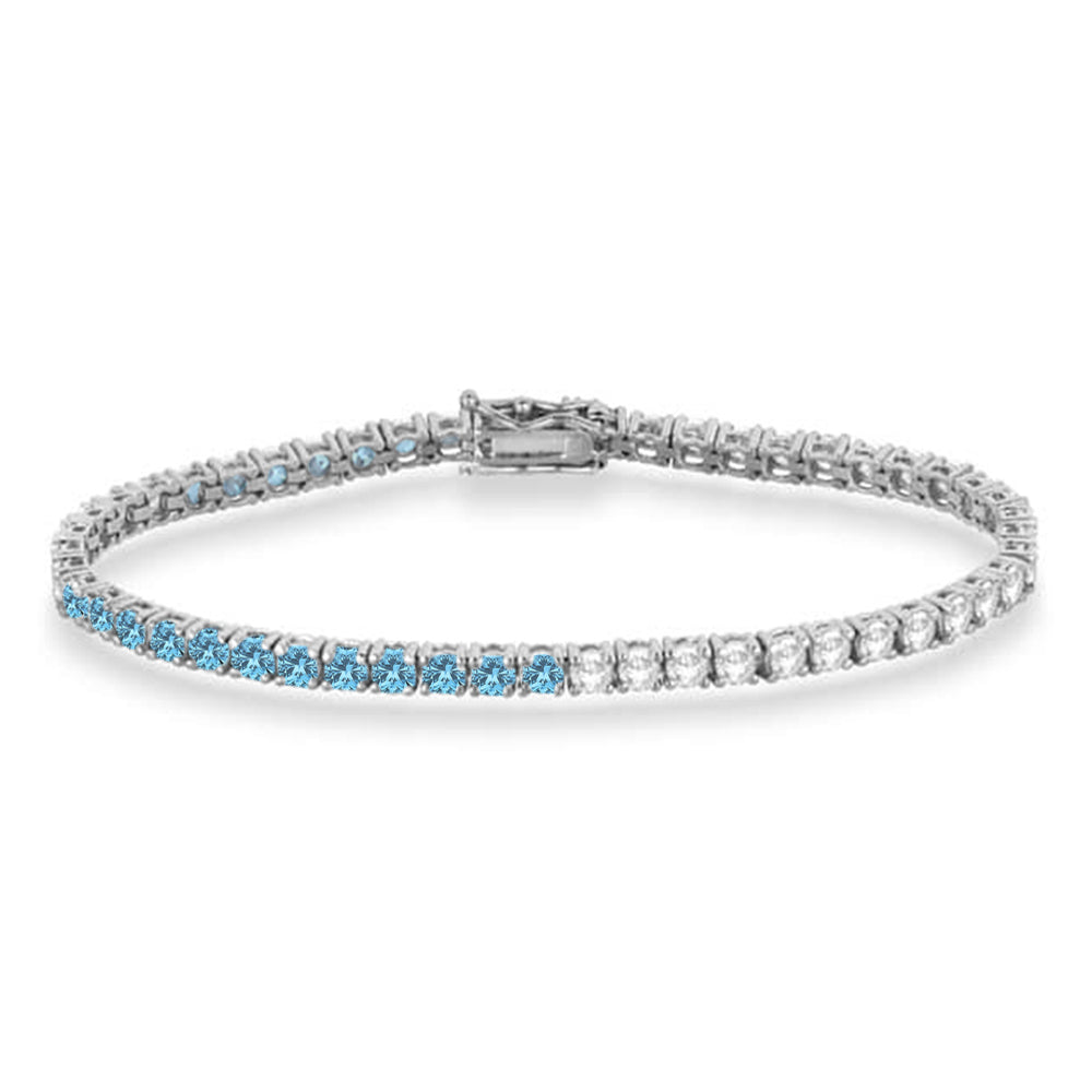 Diamond &  Aquamarine Eternity Tennis Bracelet 14K White Gold (6.86ct)
