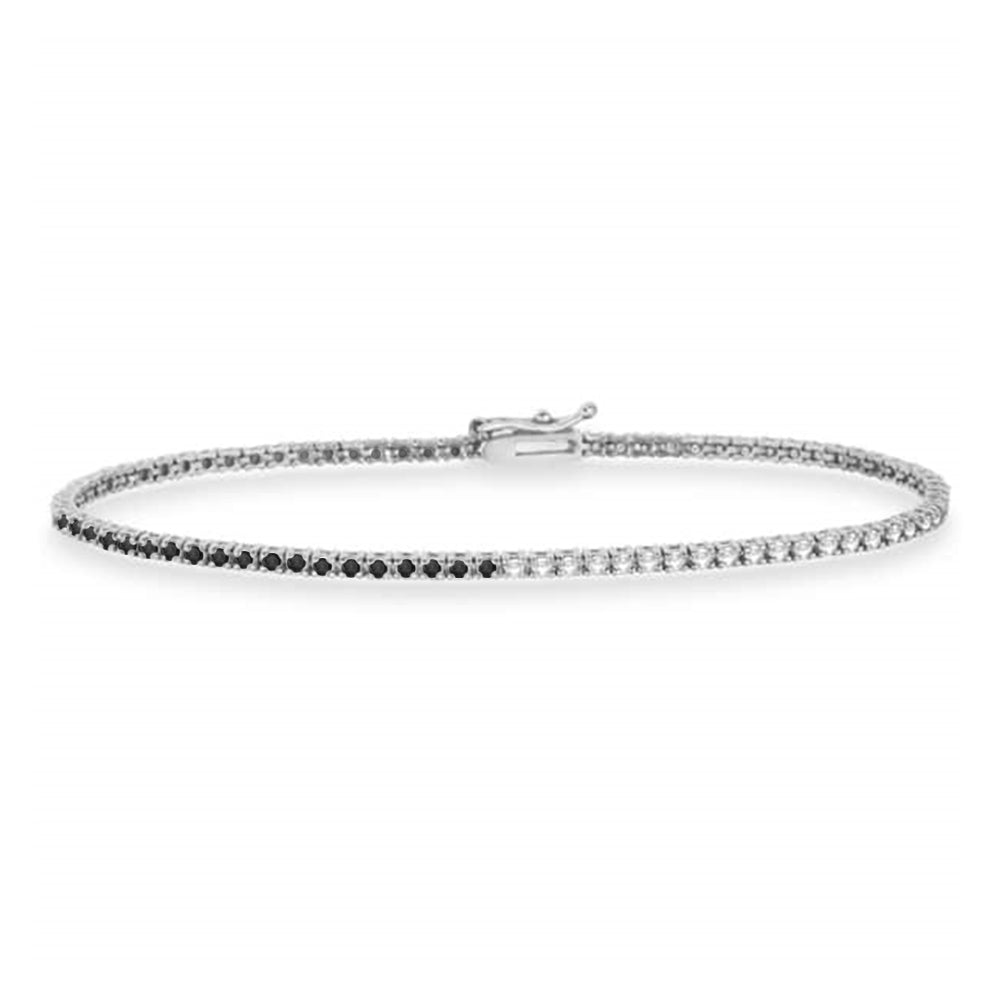 Diamond & Black Diamond Eternity Tennis Bracelet 14K White Gold (2.10ct)