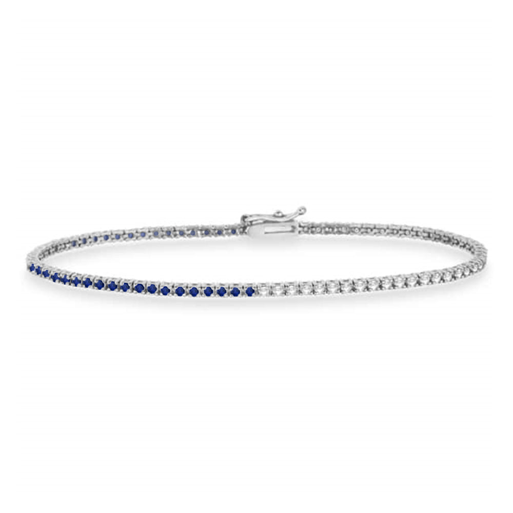 Diamond & Blue Sapphire Eternity Tennis Bracelet 14K White Gold (0.97ct)